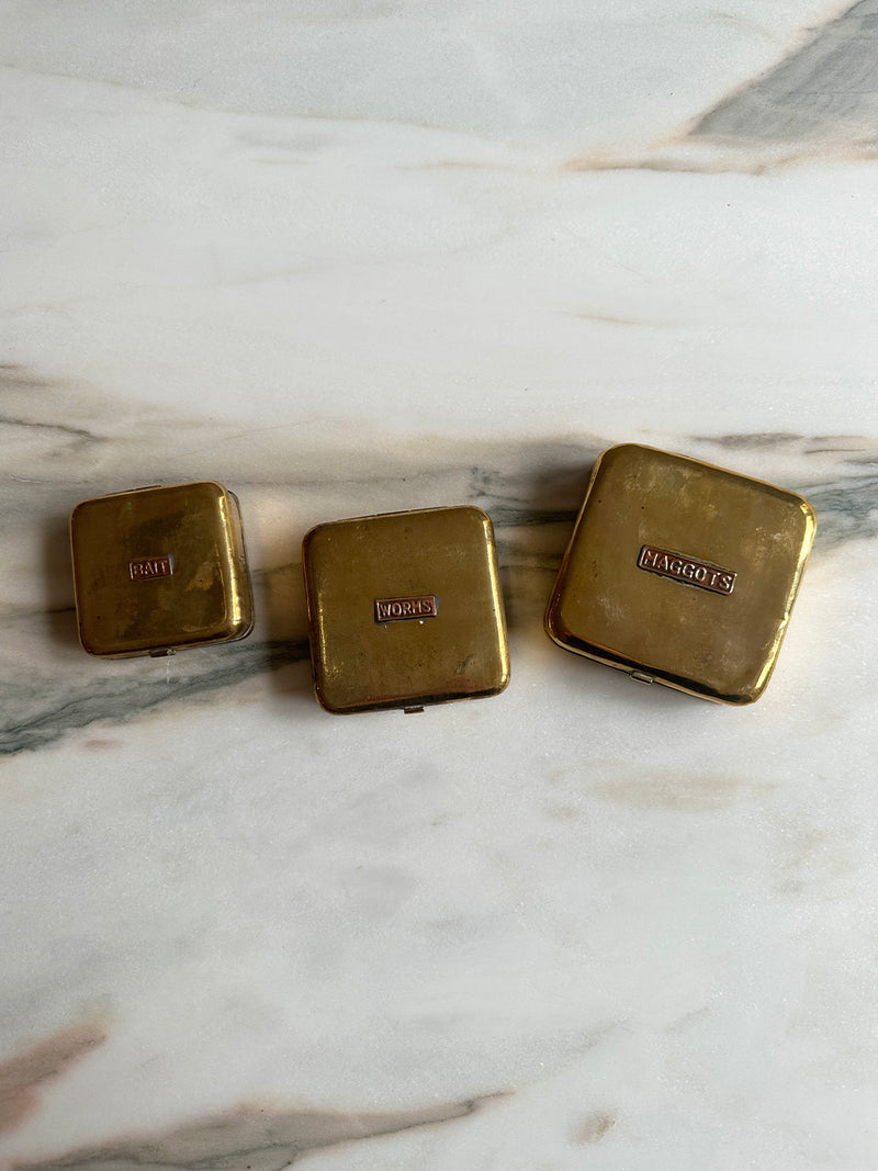 a trio of solid brass trinket dish bait boxes 