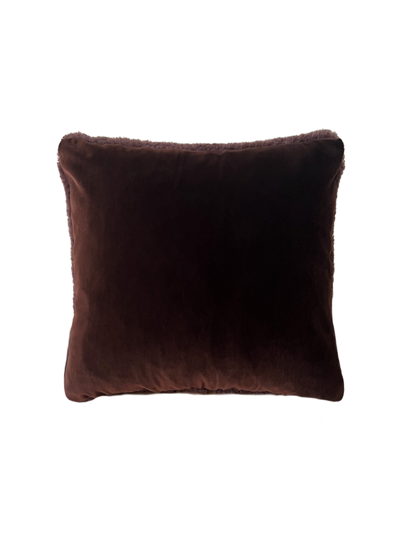 a square shearling pillow in chocolate brown velvet