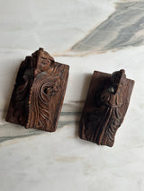 17th century carved oak peacock corbels 