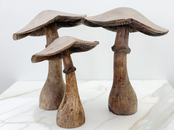 Hand-carved Wooden Mushrooms - set of 3