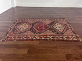 an antique qashqai rug with unusual stripe pattern, 3 central medallions and bird motifs